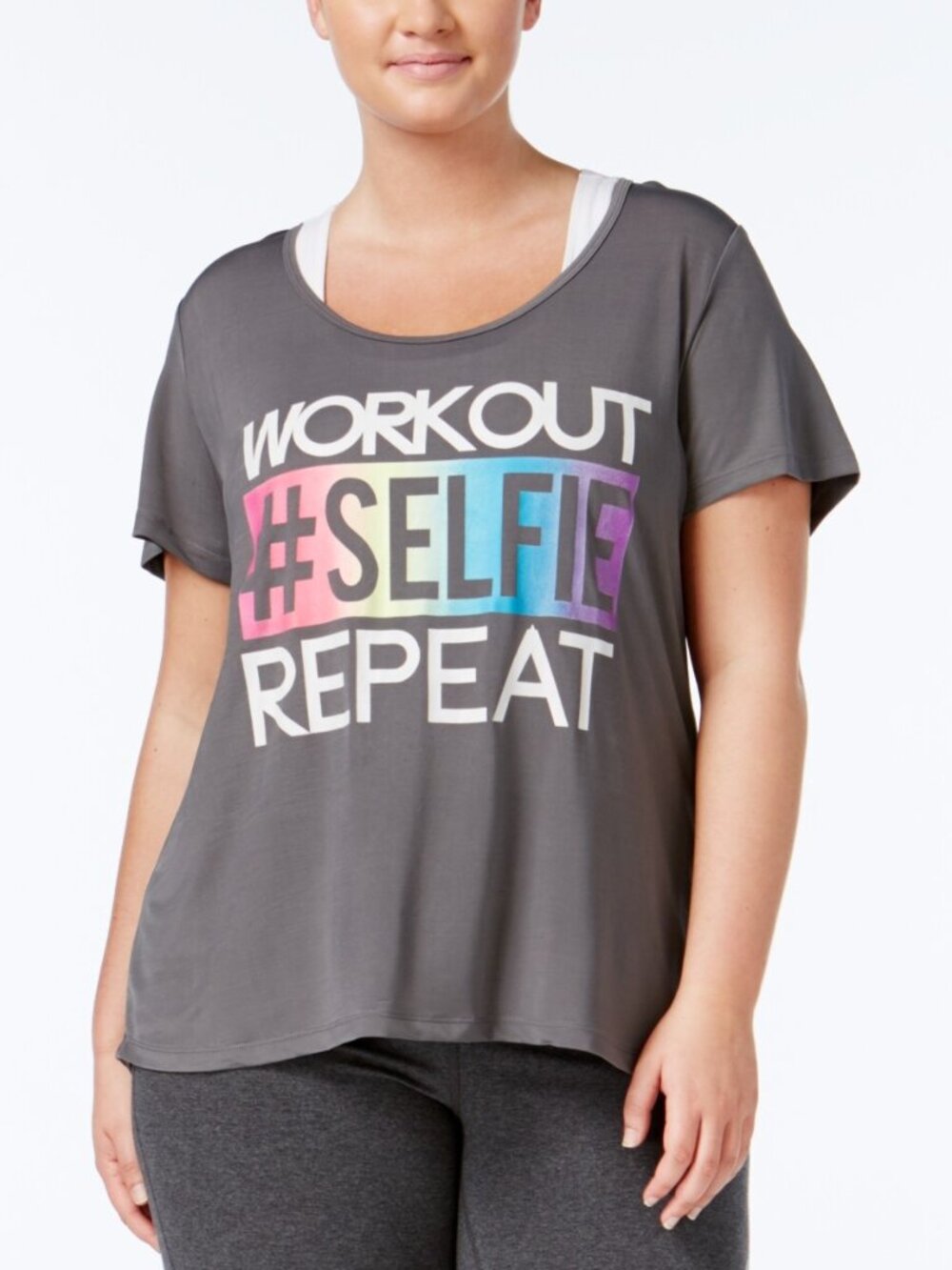 Material Girl Womens Activewear Plus Size Metallic Patchwork T-Shirt